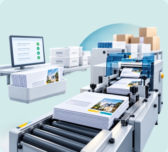 High-speed inserting and fulfillment line running personalized mail pieces